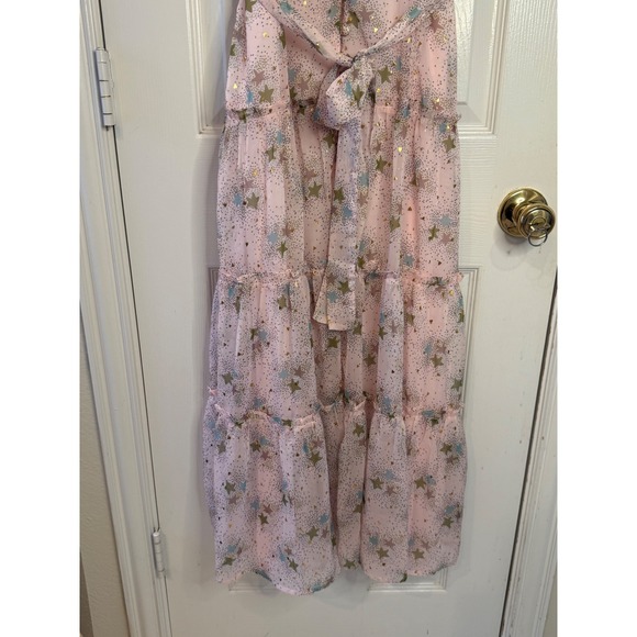 Storia Blush Pink Star Print Maxi Dress M Celestial Tiered Cottagecore Boho - Picture 3 of 8